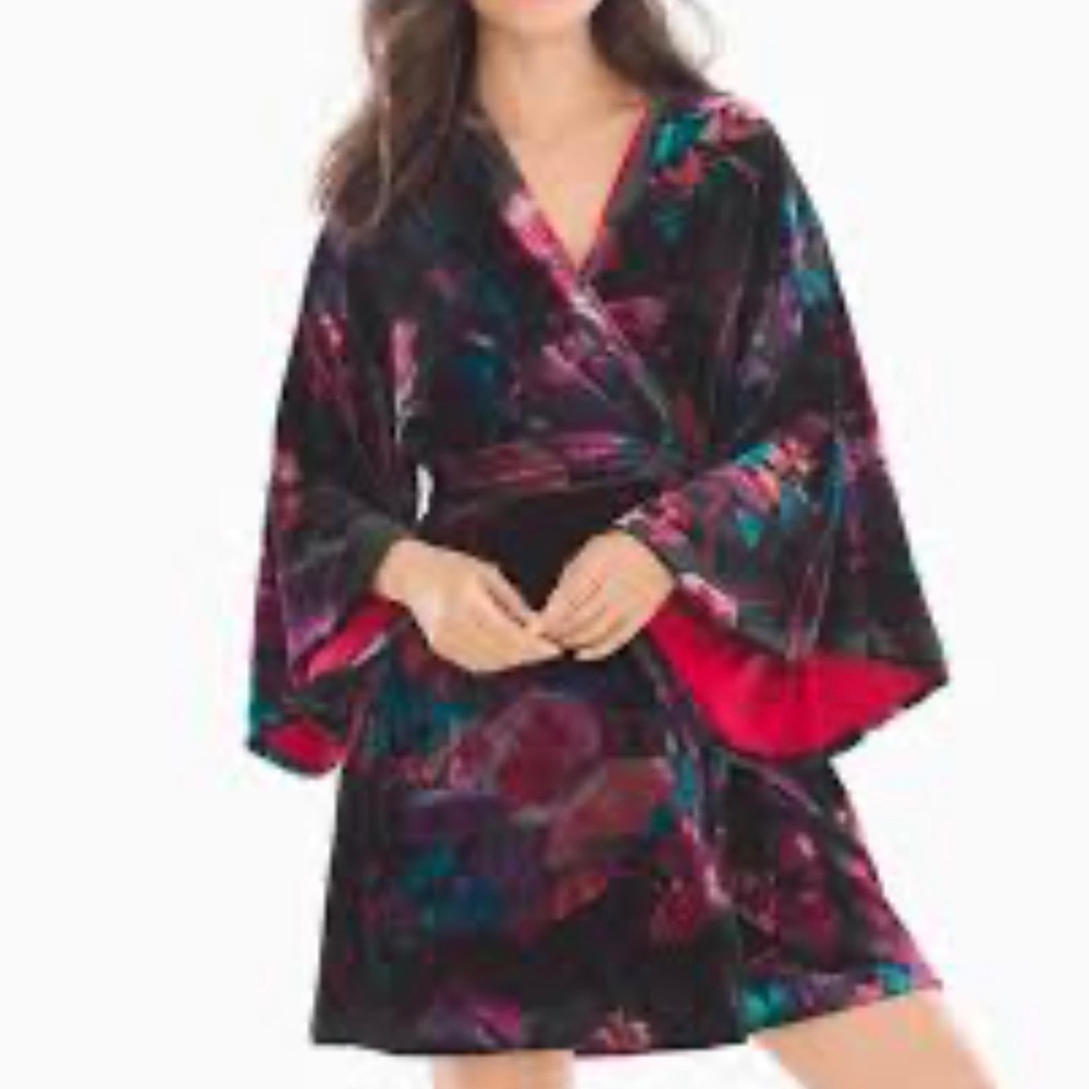 Soma Black and Pink Velvet Cape with Wrap Style